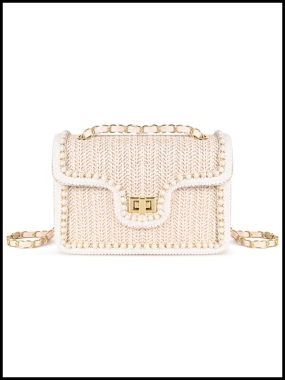 Straw Crossbody Bag Women Woven Shoulder Clutch Purse Vacation Handbag Pearl